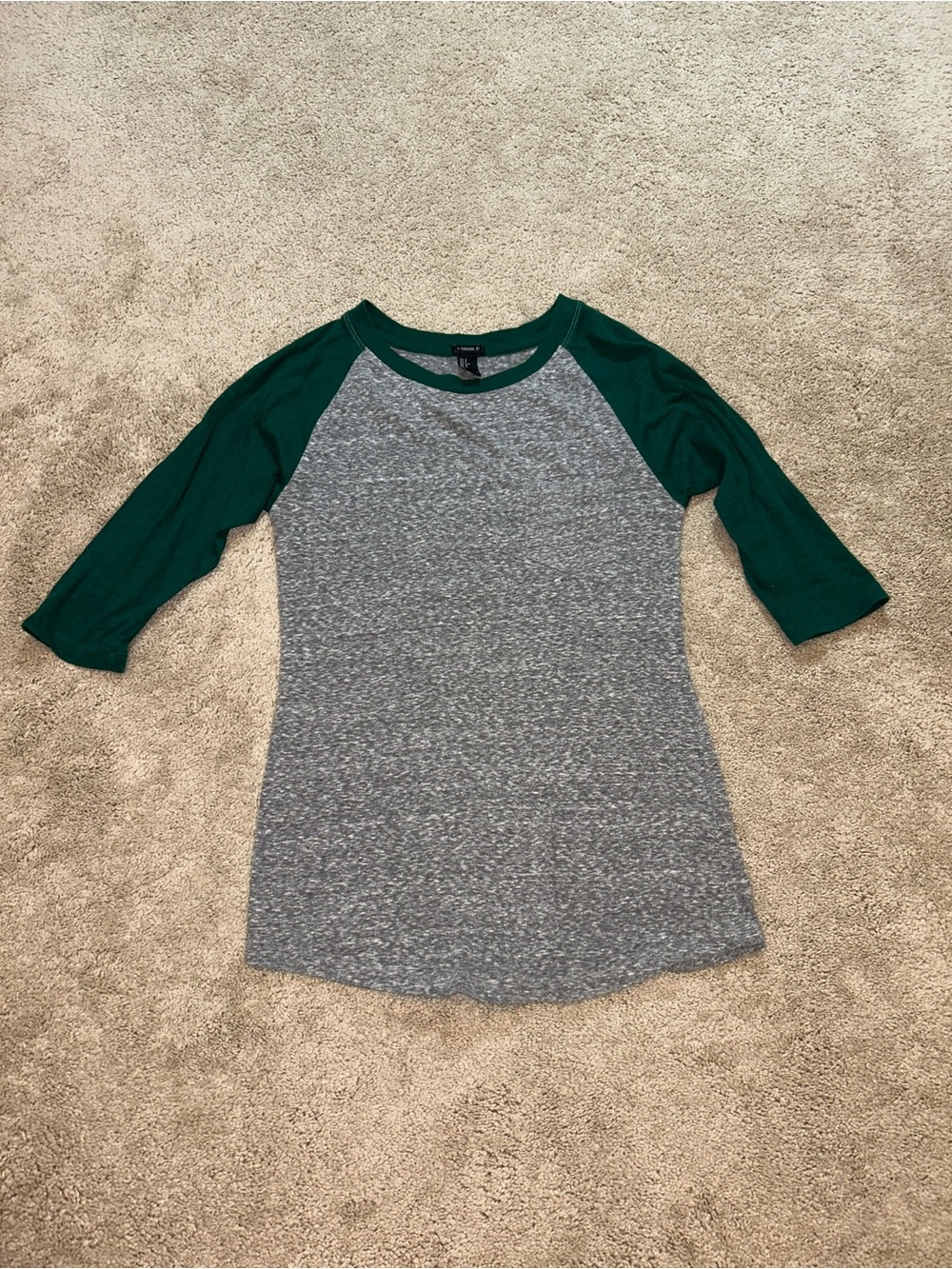 Forever 21 Gray Tee with Green Raglan Sleeves